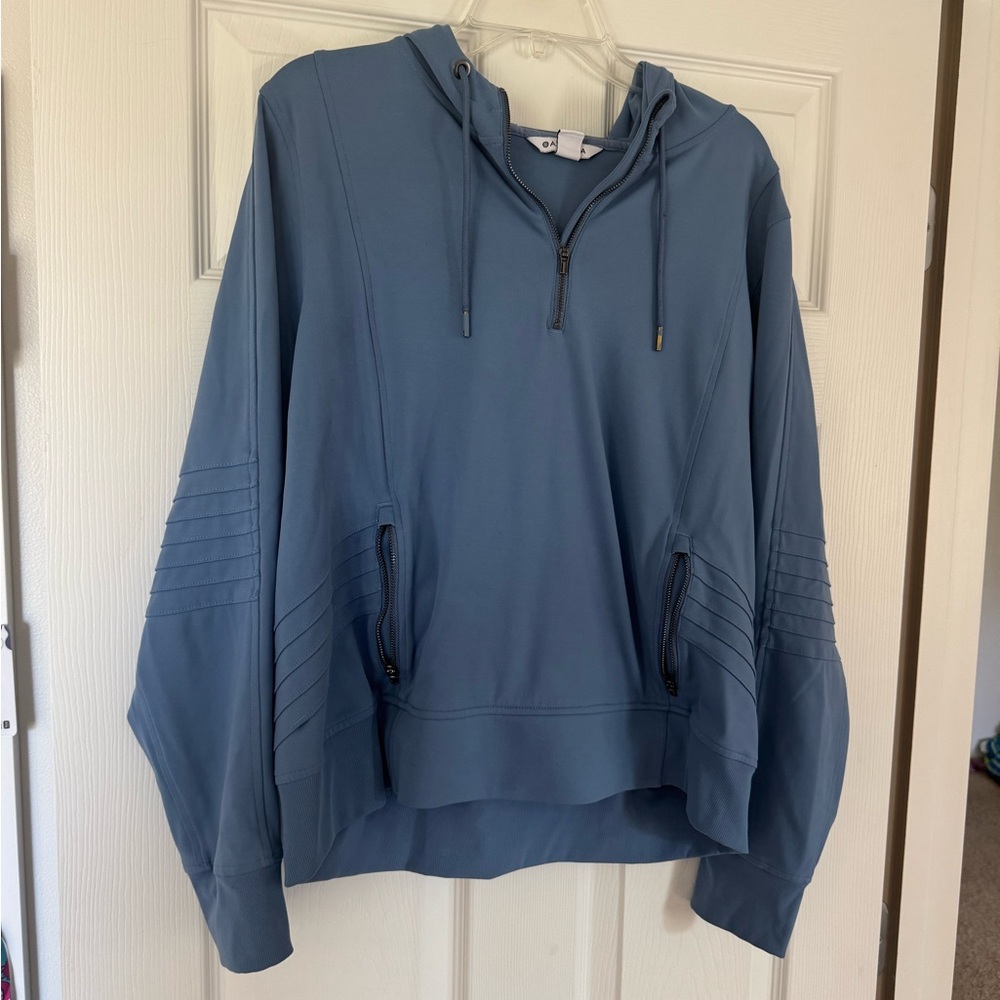 Athleta Blue Hooded Pullover with Zipper Pockets